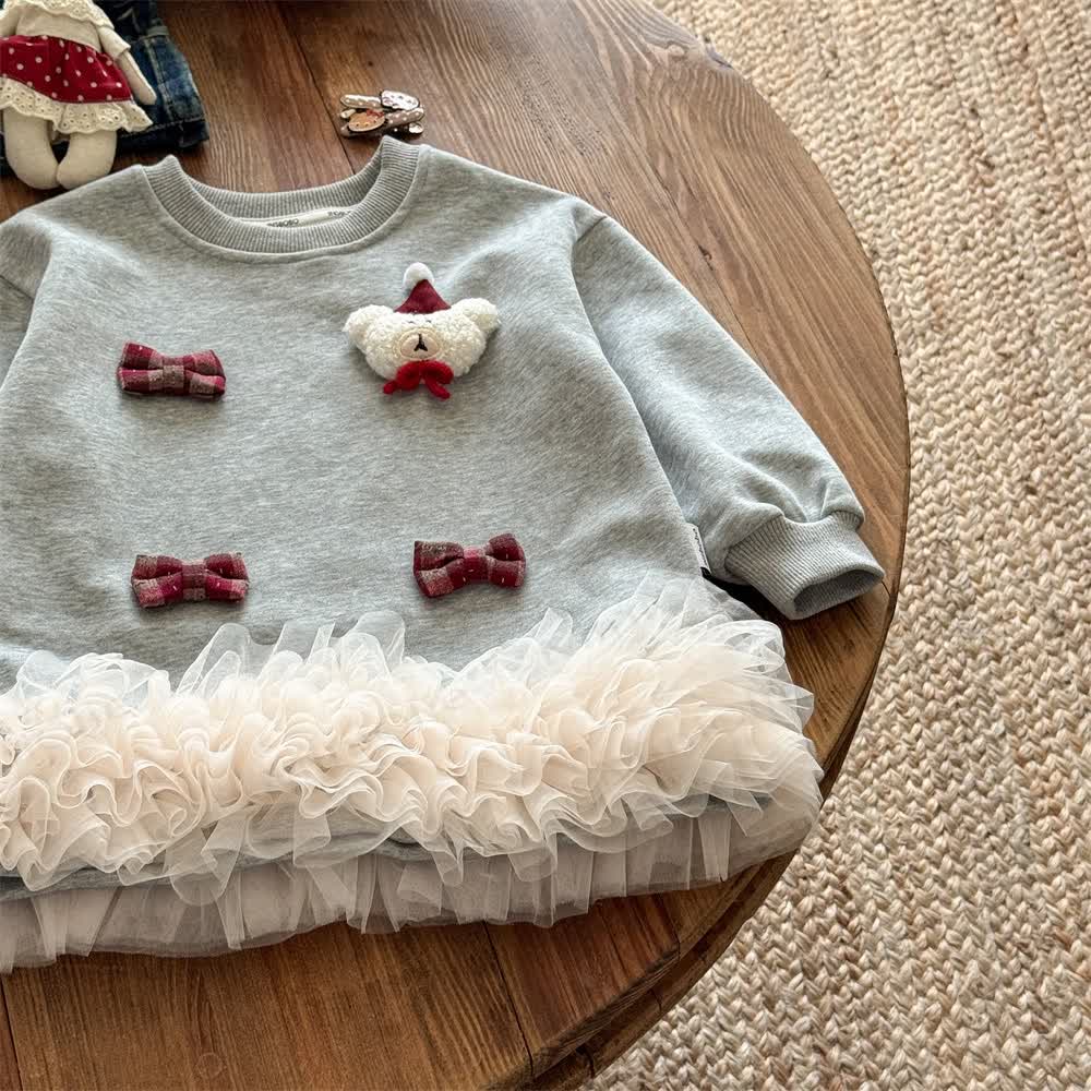 Toddler Bow Chrismas Bear Sweatshirt Mesh ﻿Dress - image 2