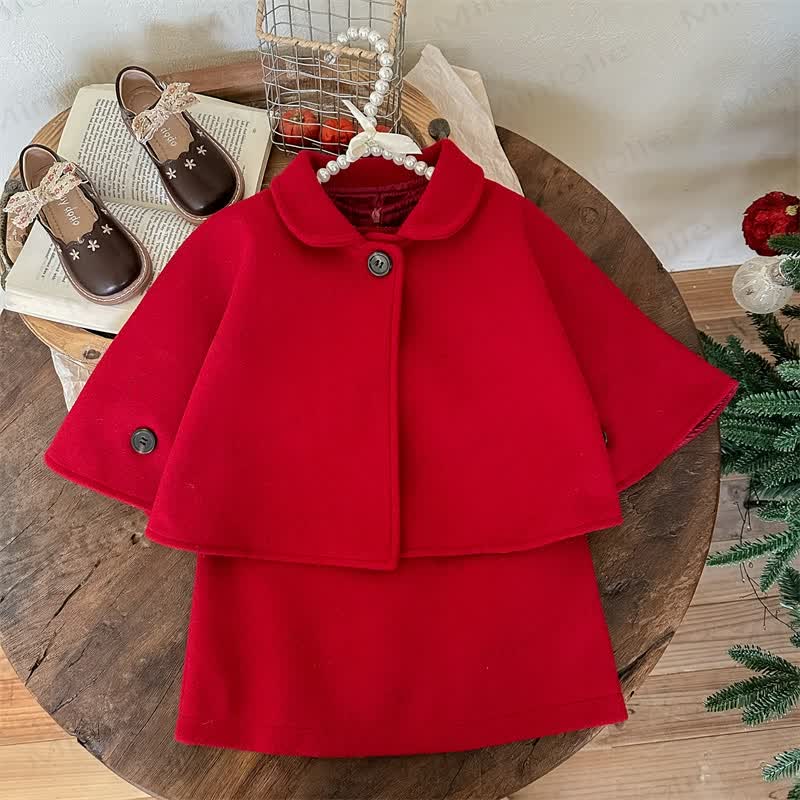 Toddler 2-piece Set Cape Red Bow Dress - image 2
