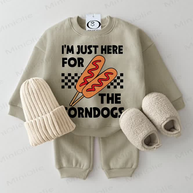 I'M JUST HERE FOR THE CORNDOGS Baby Grey Green 2-Piece Set - Grey Green - 2-3T - image 1