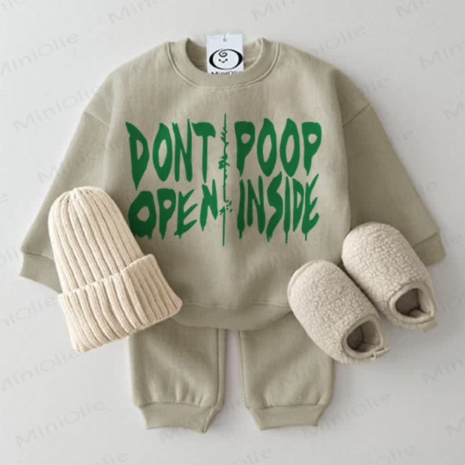 DON'T POOP OPEN INSIDE Baby 2-Piece Set - Grey Green - 2-3T - image 1