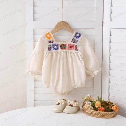 Baby Embroidered Beige Bodysuit - image 2