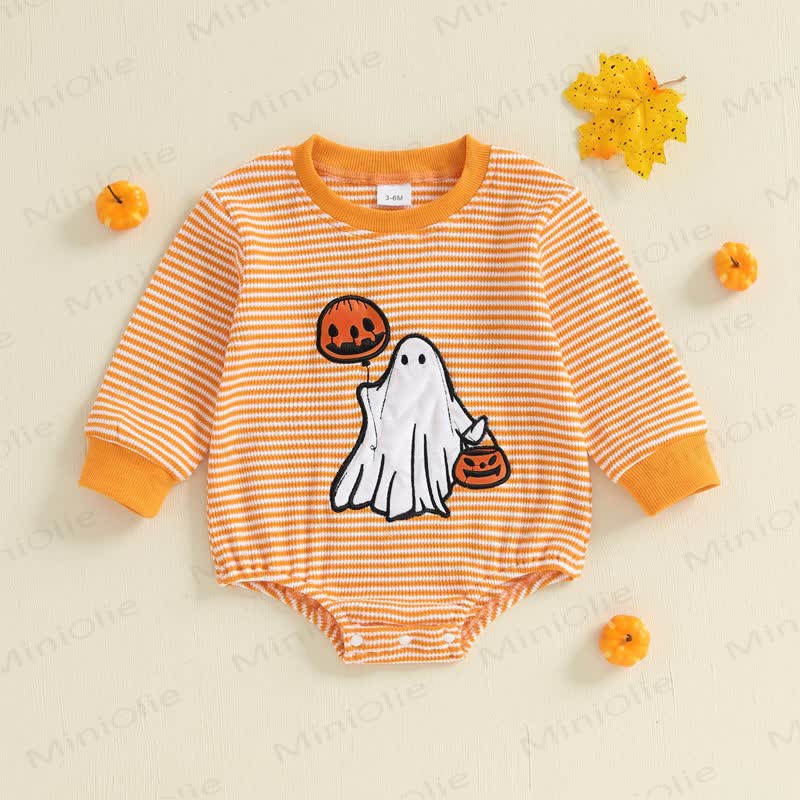 Baby Striped Halloween Ghost Bodysuit - Orange - 12-18M - image 1