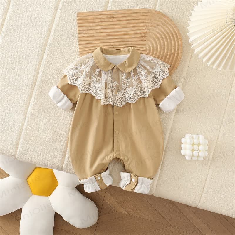 Baby Girl Lace Collar Khaki Romper - image 2