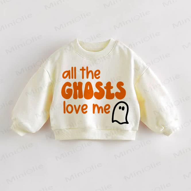 ALL THE GHOSTS LOVE ME Baby Toddler Halloween Sweatshirt - Cream - 3-5T - image 1