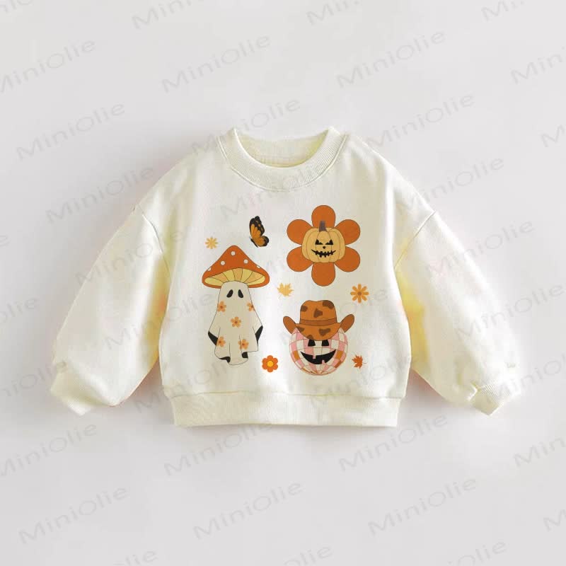Baby Toddler Halloween Pumpkin Ghost Flower Sweatshirt  - Cream - 3-5T - image 1