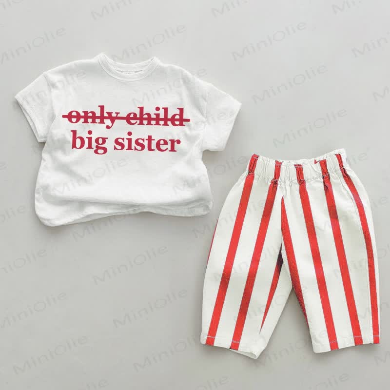 BIG SISTER Baby Red Vertical Striped 2-piece Set - White&Red - 2-3T - image 1