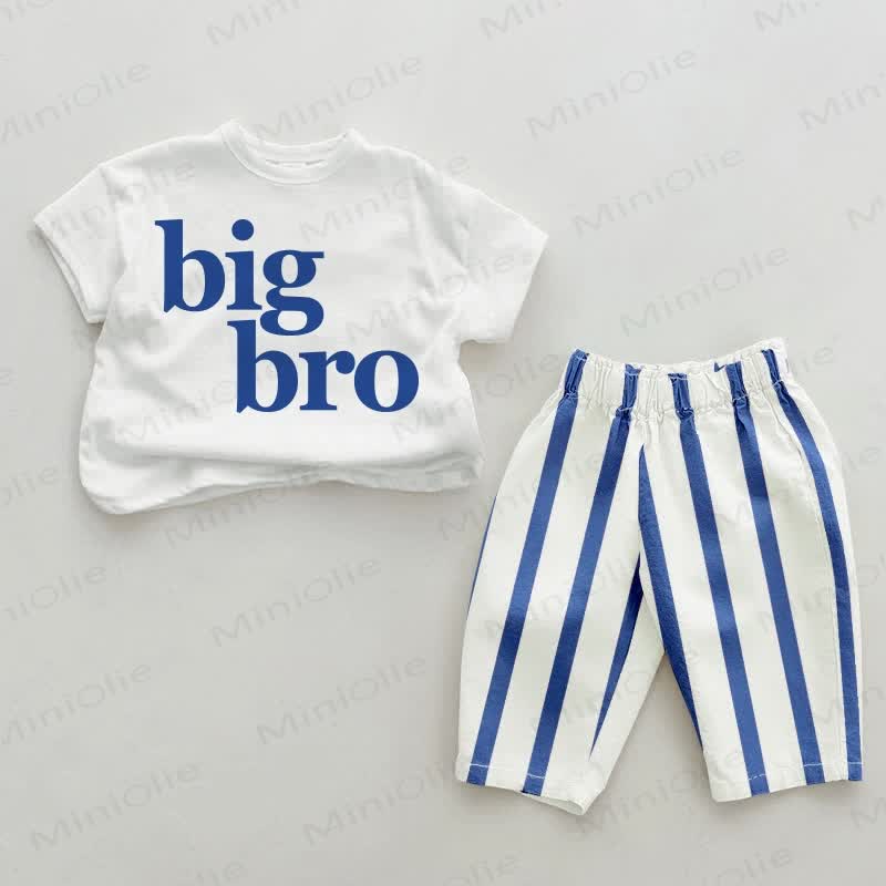 BIG BRO Baby Blue Vertical Striped 2-piece Set - White&Blue - 2-3T - image 1