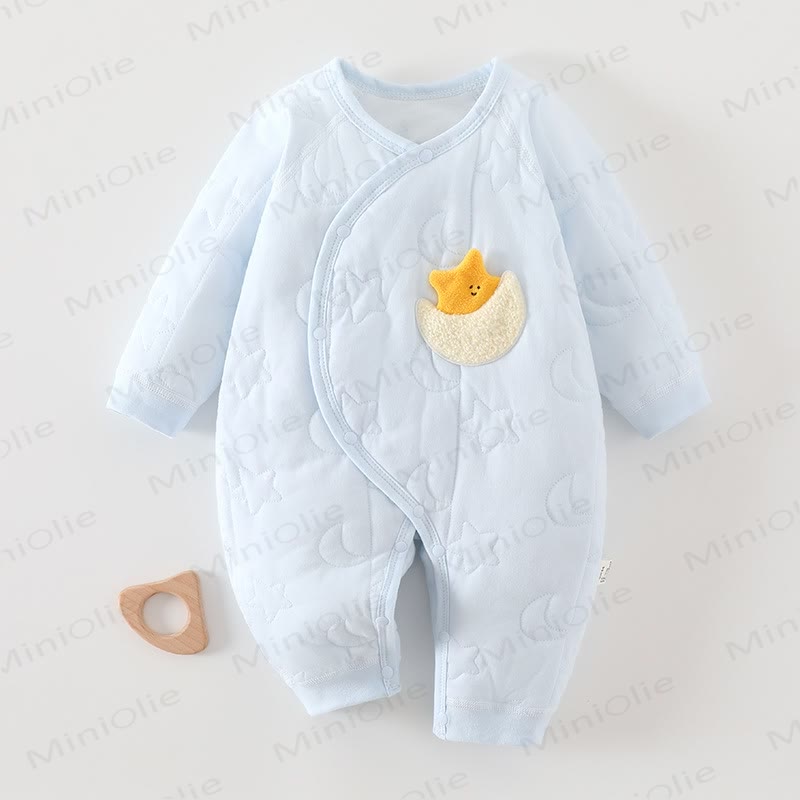 Baby Star Moon Cute Quilted Cotton Romper - Blue - 18-24M - image 2