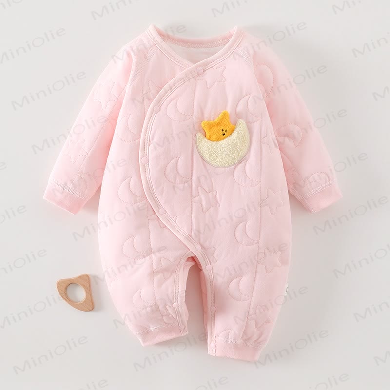 Baby Star Moon Cute Quilted Cotton Romper - Pink - 18-24M - image 1