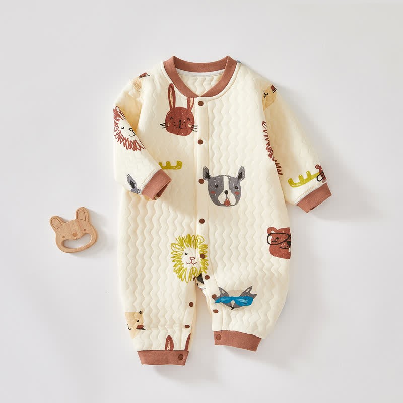 Baby Cartoon Animals Quilted Romper - Beige - 18-24M - image 1