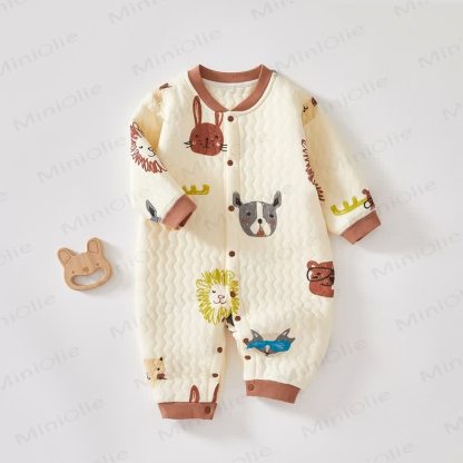 Baby Cartoon Animals Quilted Romper - Beige - 18-24M - image 1
