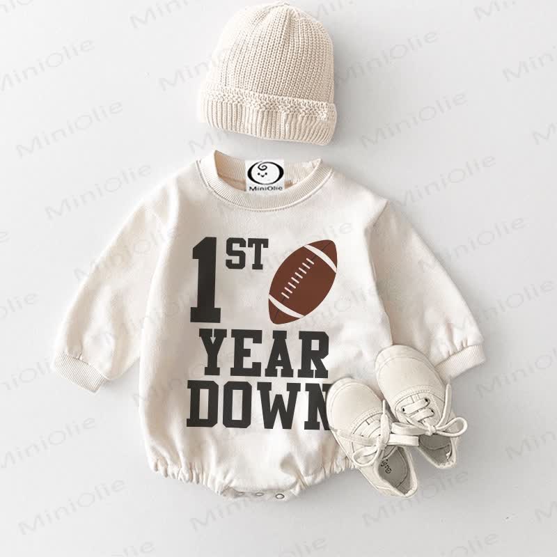 1ST YEAR DOWN Baby Rugby Football White Bodysuit - White - 18-24M - image 1