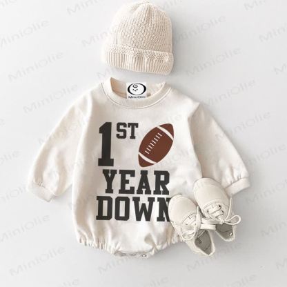 1ST YEAR DOWN Baby Rugby Football White Bodysuit - White - 18-24M - image 1