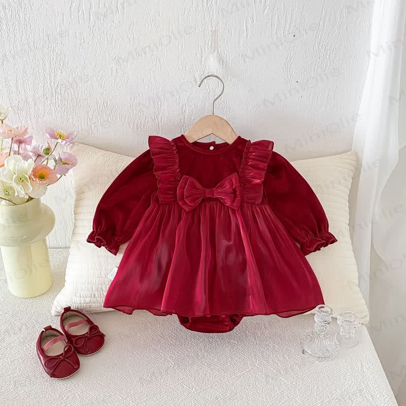 Baby Red Mesh Skirted Bodysuit - Red - 18-24M - image 1