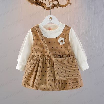 Baby Toddler Dot Fake 2pcs Dress with Bag - Khaki - 3-5T - image 1