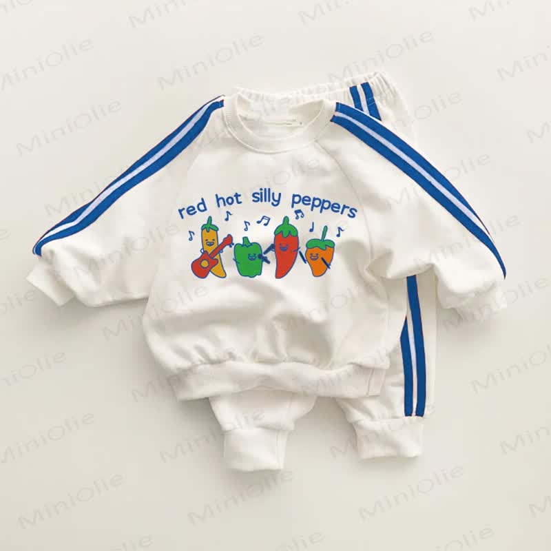 RED HOT SILLY PEPPERS Baby Toddler Blue Striped 2-piece Set - White - 3-5T - image 1