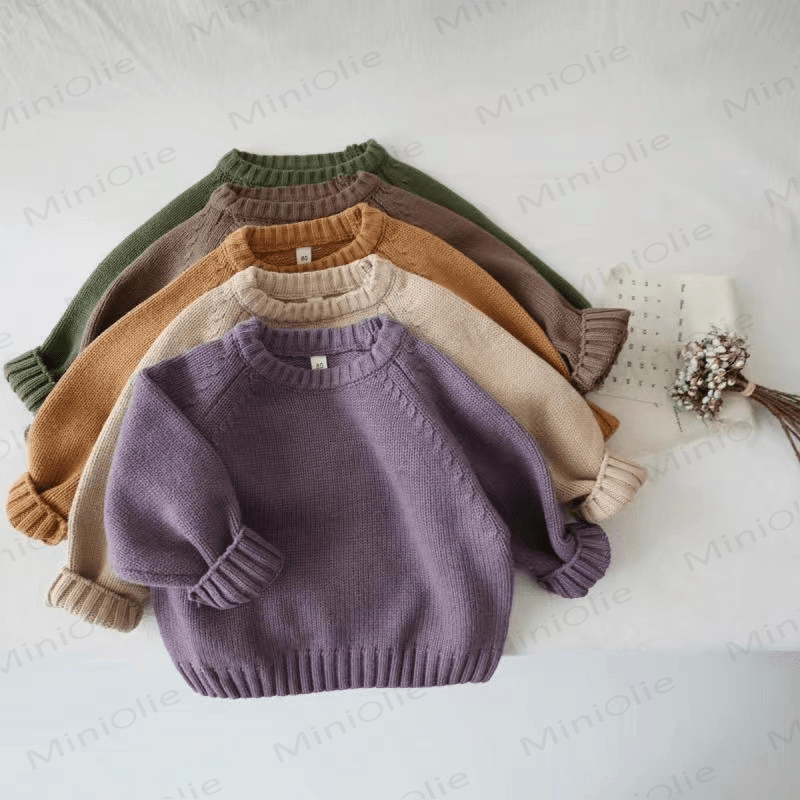 Kid Solid Color Knitted Sweater - image 1