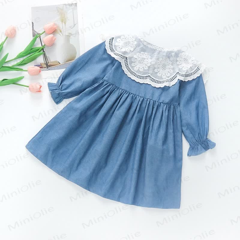 Toddler Girl Lace Collar Dress with Rabbit Bag - image 2