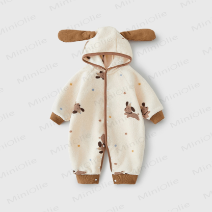 Baby Plush Puppy Hooded Romper - Beige - 18-24M - image 1