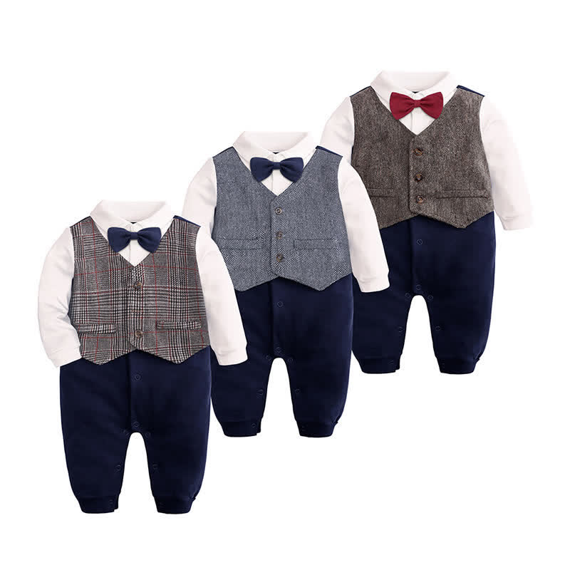Baby Boy Bow Tie Gentleman Suit Romper - image 1