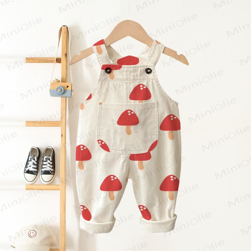 Baby Toddler Red Mushroom White Overalls  - White - 3-5T - image 1