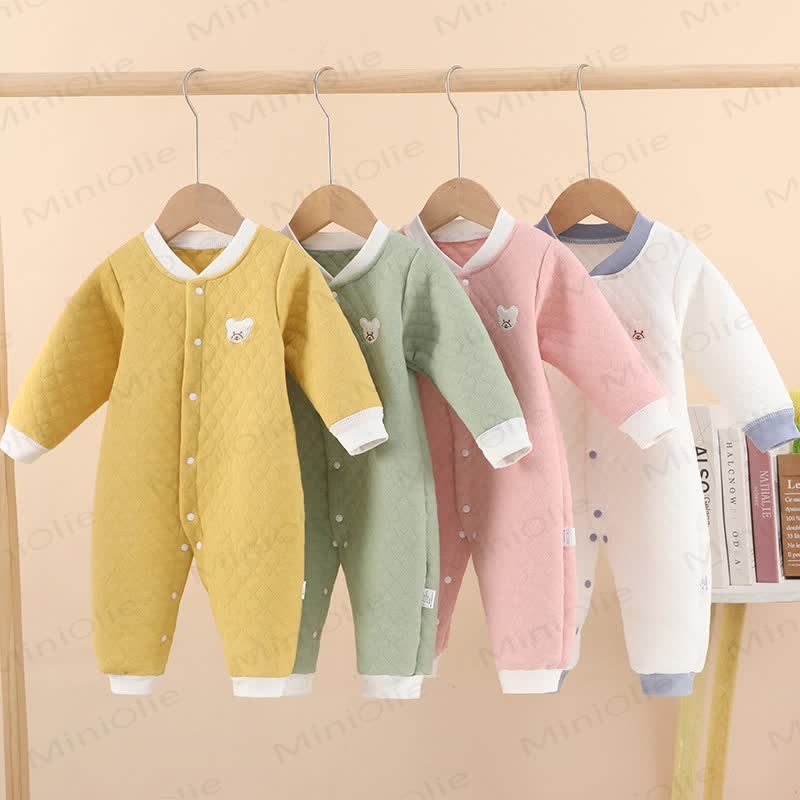 Baby Bear Quilted Contrast Color Romper - image 1