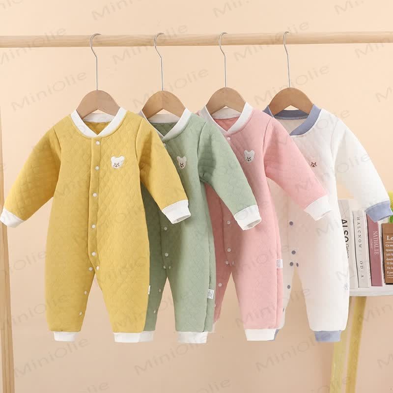 Baby Bear Quilted Contrast Color Romper - image 1
