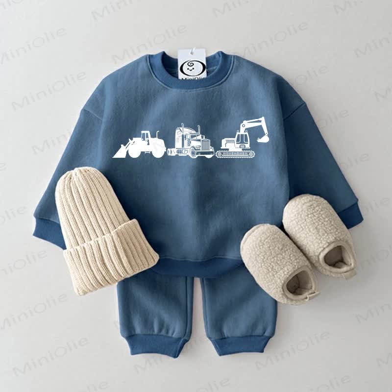 Baby Engineering Vehicle Blue Sweatsuit 2-piece Set - Blue - 2-3T - image 1