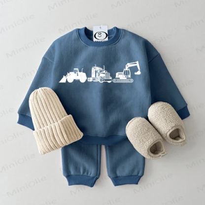 Baby Engineering Vehicle Blue Sweatsuit 2-piece Set - Blue - 2-3T - image 1