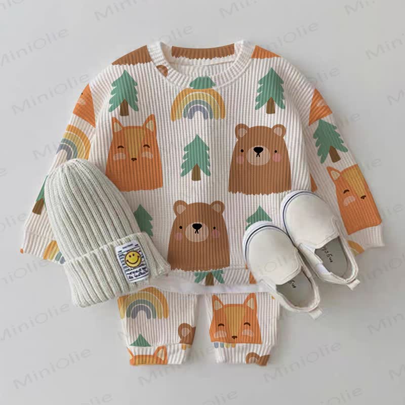Baby Bear Tree Rainbow Waffle 2-piece Set - White - 2-3T - image 1