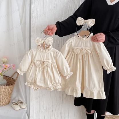 Baby Toddler Solid Color Bow Dress/Bodysuit - image 5