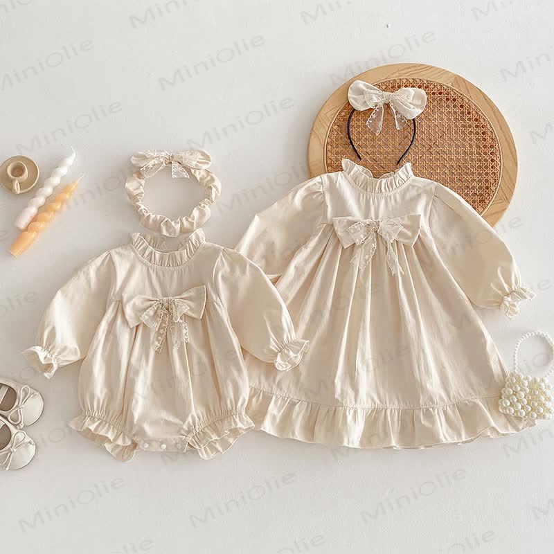 Baby Toddler Solid Color Bow Dress/Bodysuit - image 2