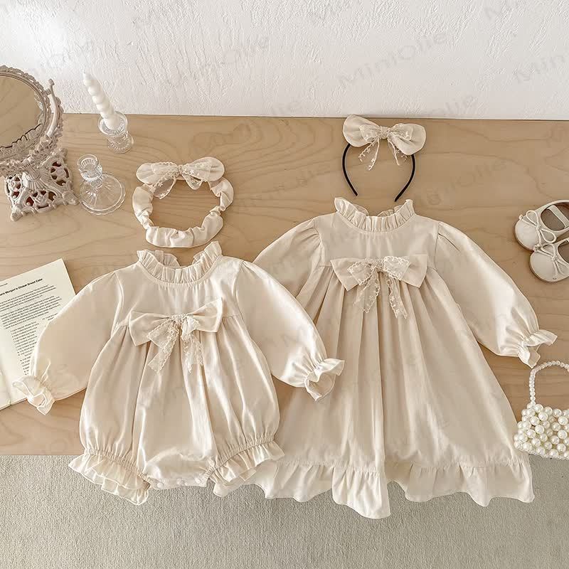 Baby Toddler Solid Color Bow Dress/Bodysuit - image 1