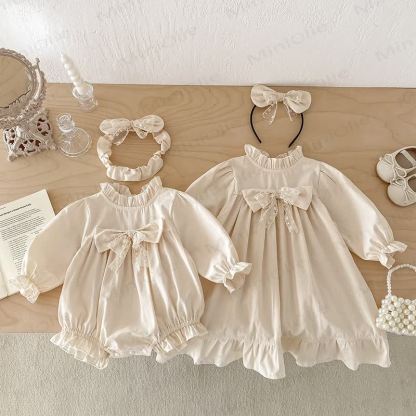 Baby Toddler Solid Color Bow Dress/Bodysuit - image 1