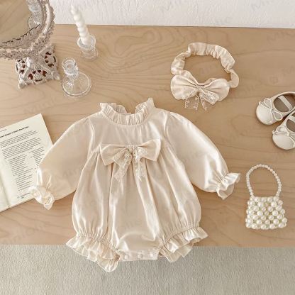 Baby Toddler Solid Color Bow Dress/Bodysuit - image 9