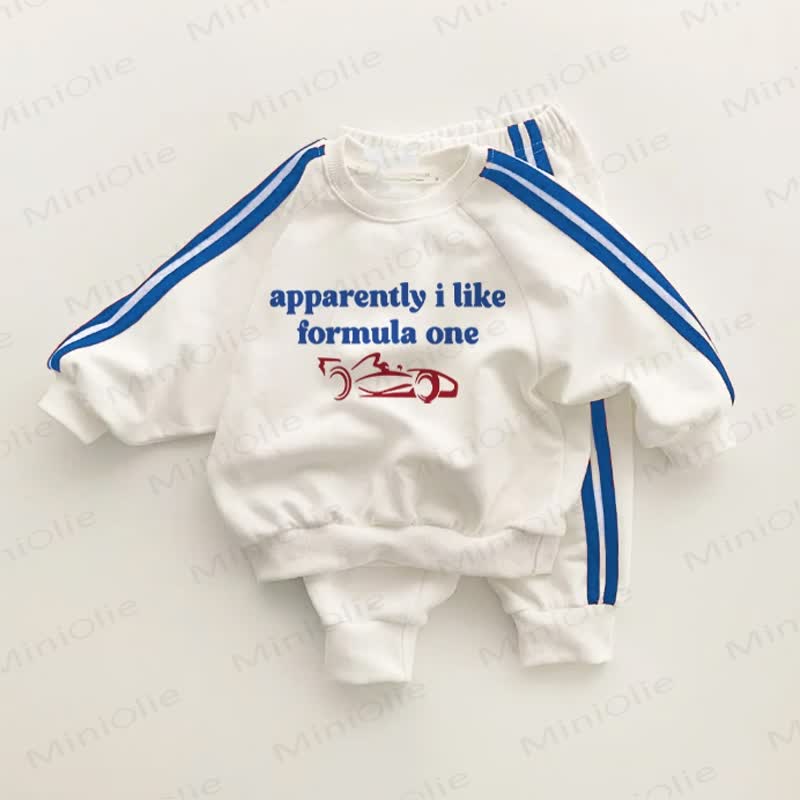 APPARENTLY I LIKE FORMULA ONE Baby Toddler Blue Striped 2-piece Set - White&Blue - 3-5T - image 1
