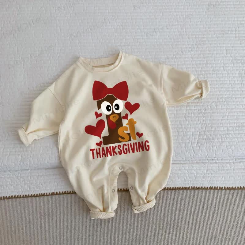 THANKSGIVING Baby Flower Beige Romper - Beige - 2-3T - image 1