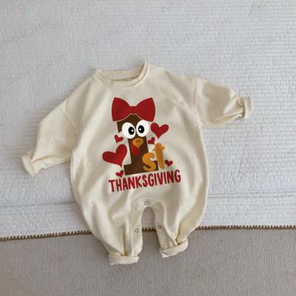 THANKSGIVING Baby Flower Beige Romper - Beige - 2-3T - image 1