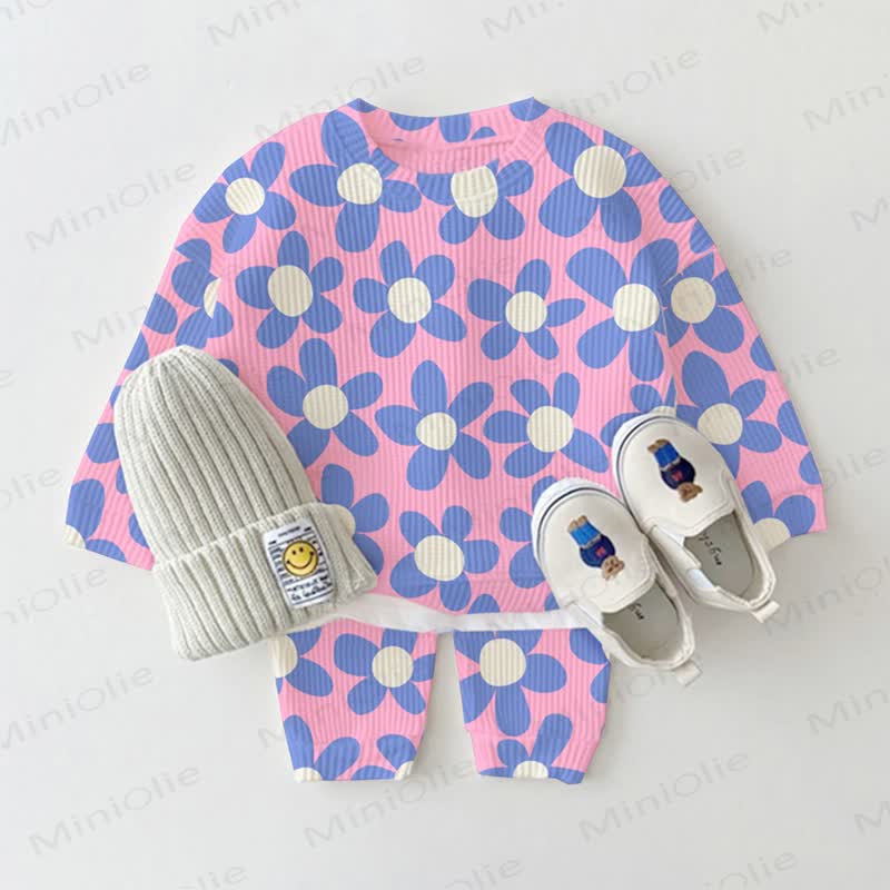 Baby Toddler Blue Flower Pink Waffle 2-piece Set - Pink - 2-3T - image 1