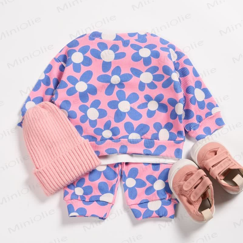 Baby Toddler Blue Flower Pink Waffle 2-piece Set - image 3