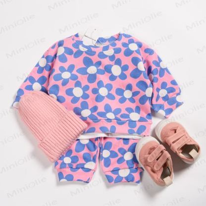 Baby Toddler Blue Flower Pink Waffle 2-piece Set - image 2