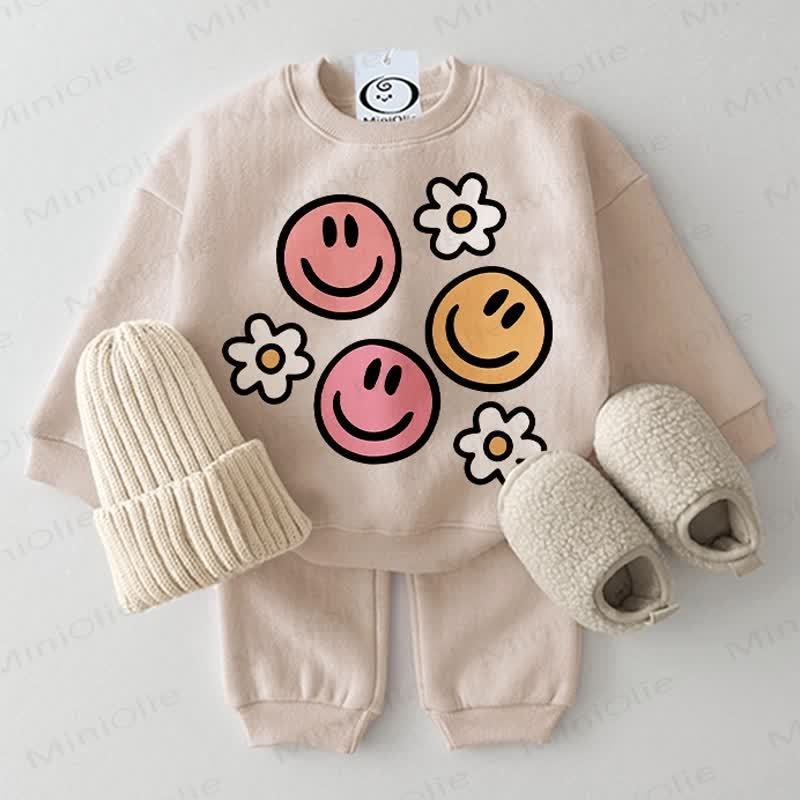 Baby Smiley Face & Flower 2-piece Beige Set - Beige - 2-3T - image 1