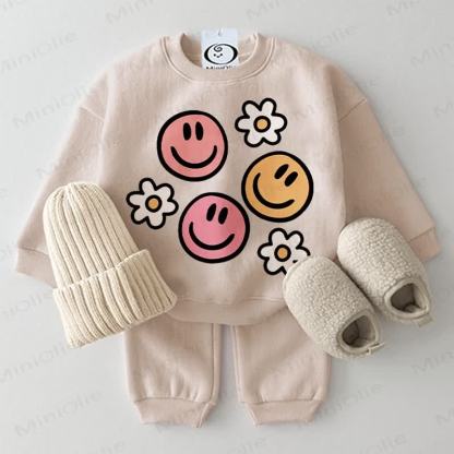 Baby Smiley Face & Flower 2-piece Beige Set - Beige - 2-3T - image 1