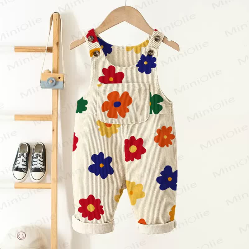 Baby Toddler Colorful Flower Corduroy Overalls  - Beige - 3-5T - image 1