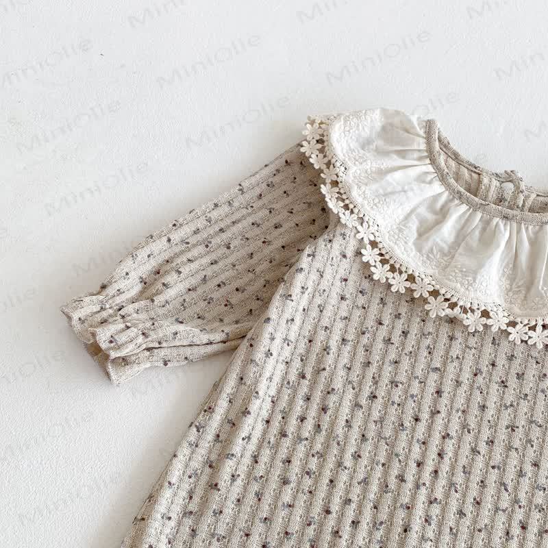 Baby Girl Floral Collar Grey Romper - image 7