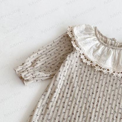 Baby Girl Floral Collar Grey Romper - image 7