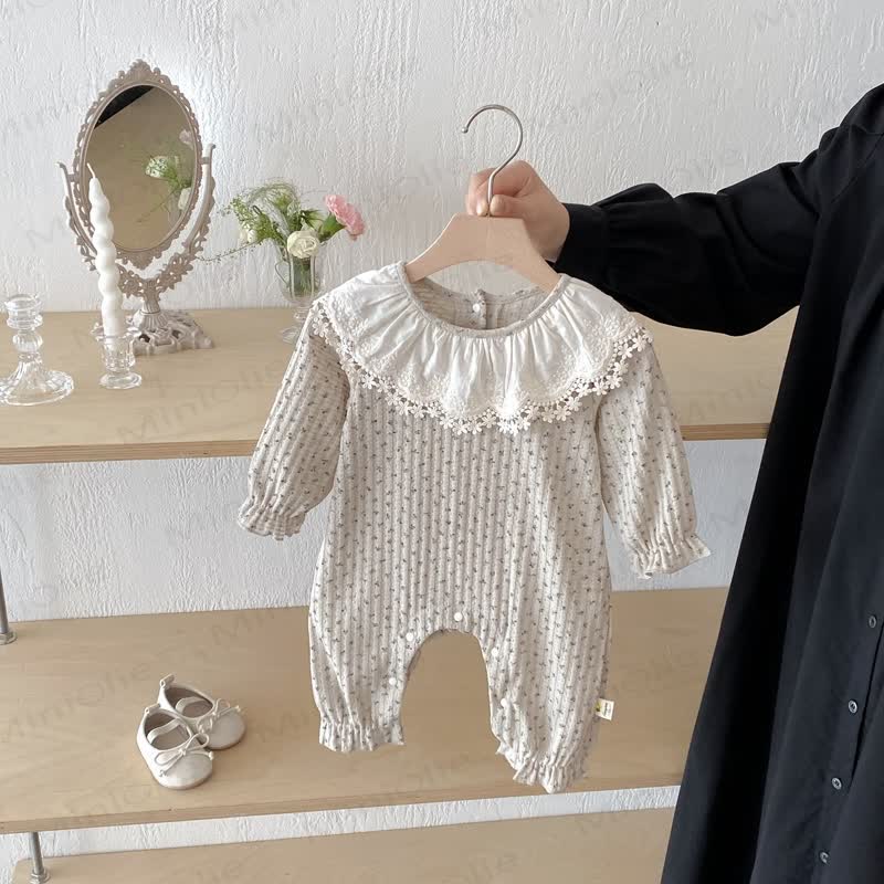 Baby Girl Floral Collar Grey Romper - image 3