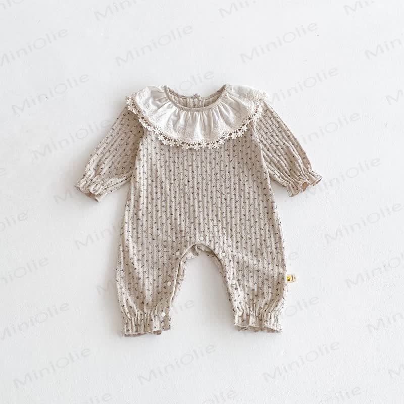 Baby Girl Floral Collar Grey Romper - Grey - 2-3T - image 5