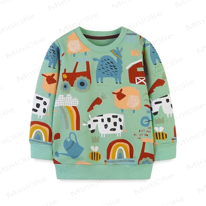 Kid Boy Cartoon Abstract Farm Animals Sweatshirt - Green - 7Y - image 1
