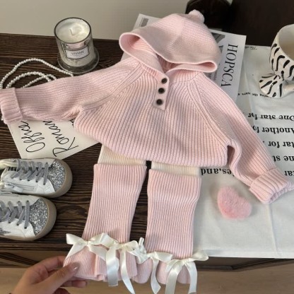 Toddler Kid Pink Bow Sweater/Leggings - 2-piece set - 12Y - image 1